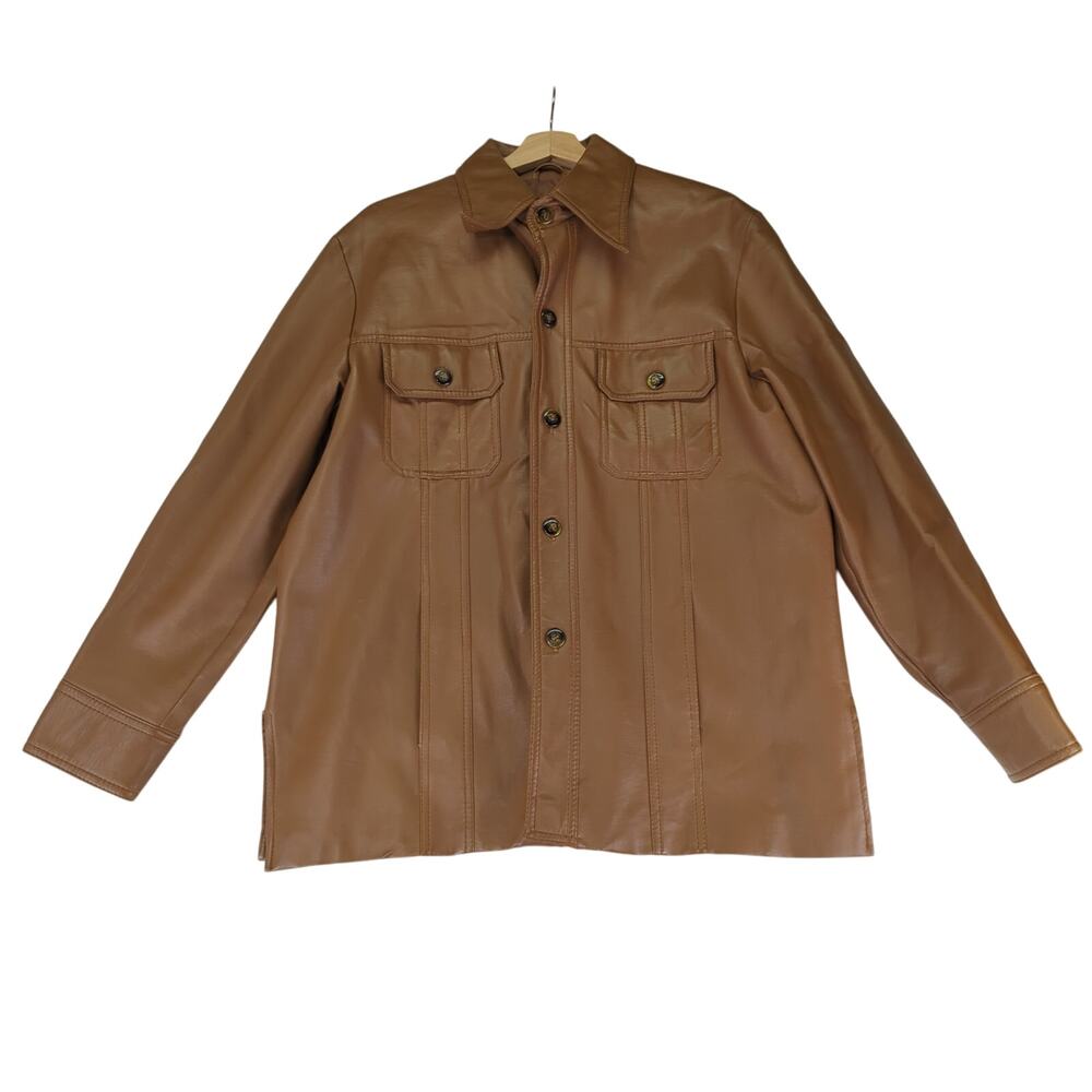 Vintage Stix Baer Fuller Vegan Faux Leather Jacket Brown Women's Large Vinyl‎